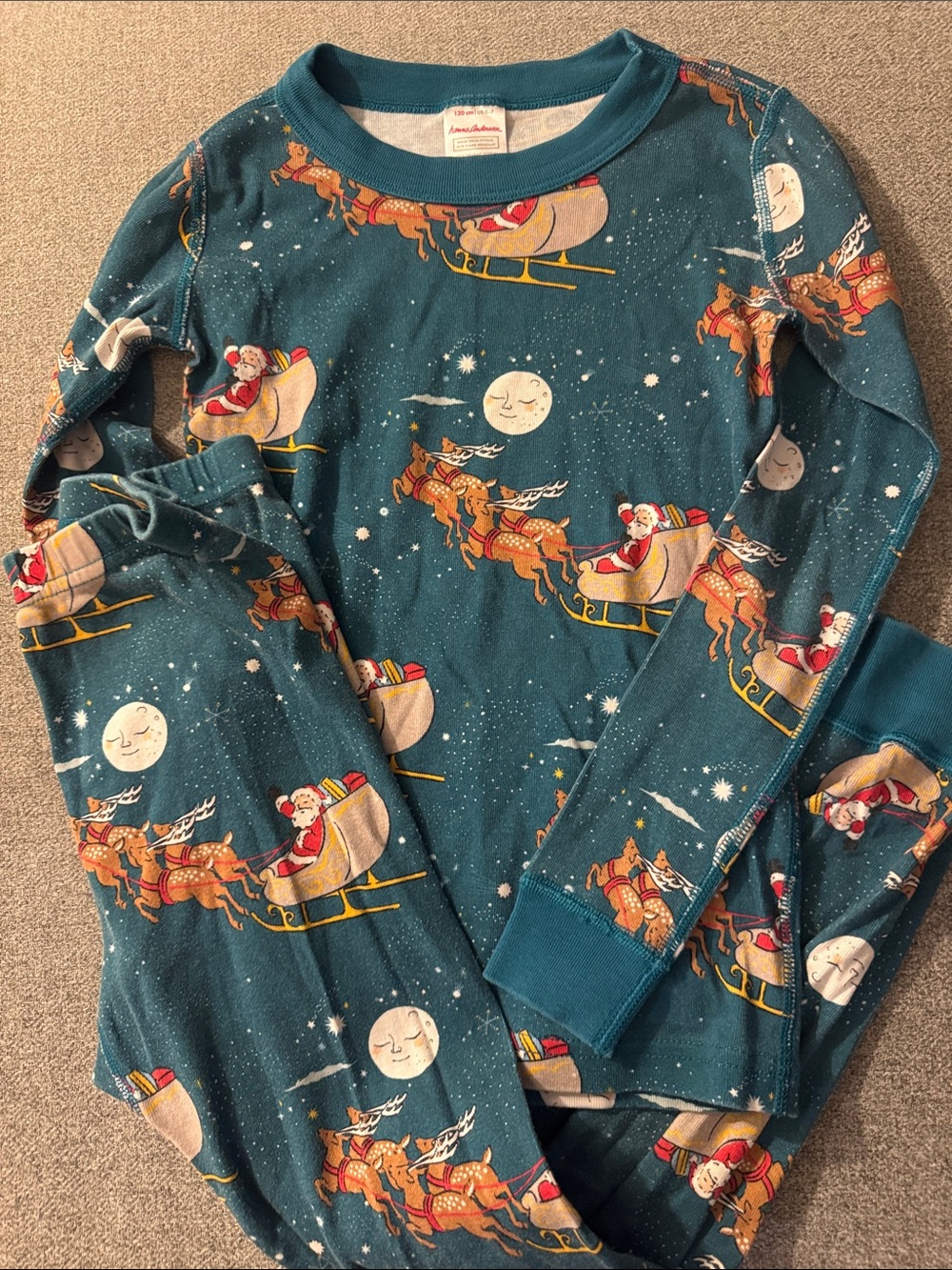 3/$15- Kids Santa Sleigh Teal Pajama Set
